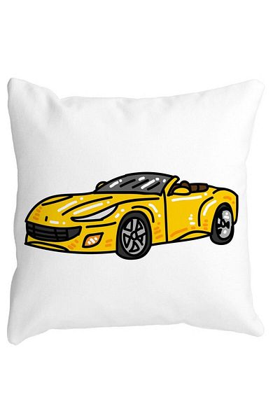 BEKZ Square Decorative Cushion Sports Car, 40x40 cm, White, Matte, Removable Cover, Bellows