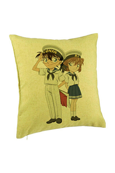 BEKZ Perna Decorativa cu Detective Conan 2, 40x40 cm, Verde, Husa Detasabila, Burduf