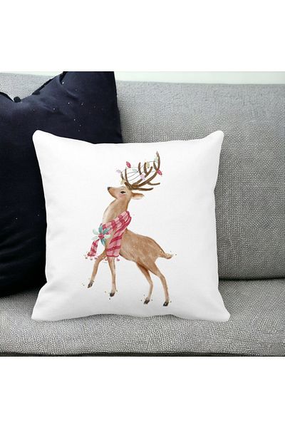 BEKZ Perna Decorativa de Craciun cu Ren, 2, 40x40 cm, Alba, Mata, Husa Detasabila, Burduf