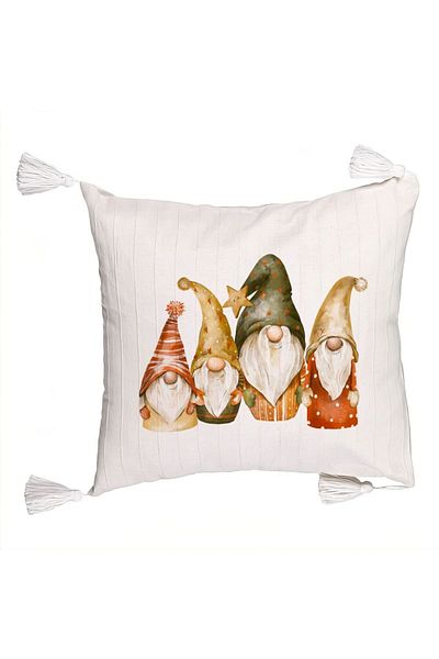 BEKZ Christmas themed fringed pillowcase, Gnomes, 45x45 cm, Ecru, With zipper