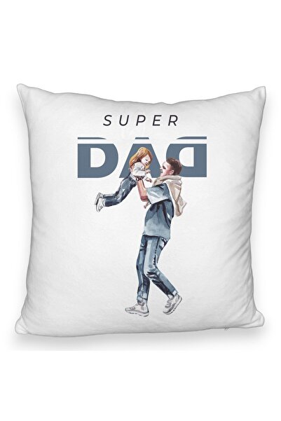 BEKZ Față de pernă pufoasă, model Super Dad, 40x40 cm, albă
