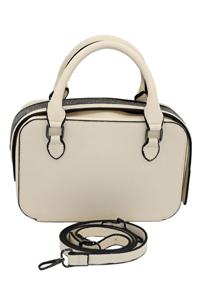 Morpelikan Women's Stylish Detailed Zippered Adjustable Cross Strap Cream Hand and Shoulder Bag