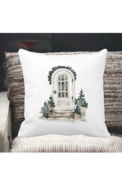 BEKZ Christmas Themed Decorative Pillow, 8, 40x40 cm, White, Matte, Removable Cover, Bellows