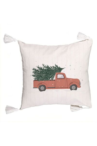 BEKZ Christmas themed decorative pillow with fringes, 15, 45x45 cm, Ecru, with zipper