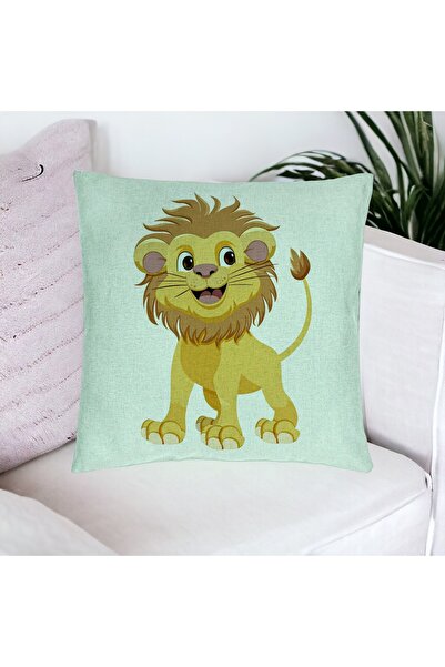 BEKZ Fata De Perna, Model Copii Little Lion, 40x40 Cm, Verde Menta, Husa Deta...