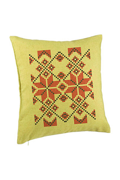 BEKZ Perna Decorativa, Model cu Motive Romanesti, 40x40 cm, Verde, Husa Detas...