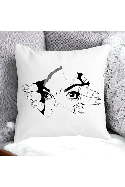 BEKZ Perna Decorativa Patrata I see You, 40x40 cm, Alba, Mata, Husa Detasabila, Burduf