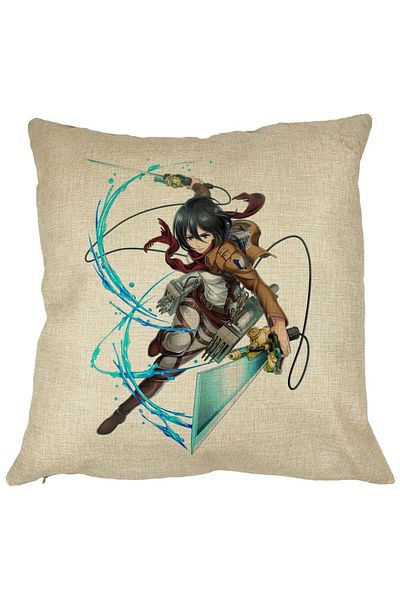 BEKZ Perna Decorativa cu Attack on Titan Mikasa, 40x40 cm, Husa Detasabila, Burduf