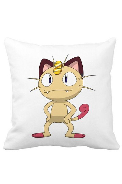 BEKZ Pokemon Cat Square Decorative Pillow, 40x40 cm, White, Matte, Removable Cover, Bellows