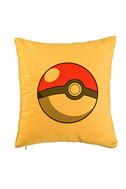 BEKZ Perna Decorativa, Model copii Pokeball, 40x40 cm, Galben, Husa Detasabila, Burduf