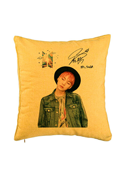 BEKZ Perna Decorativa BTS Suga 2, 40x40 cm, Galben, Husa Detasabila, Burduf