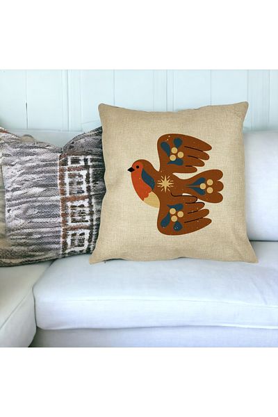 BEKZ Perna Decorativa Patrata Pasare, 40x40 cm, Husa Detasabila, Burduf
