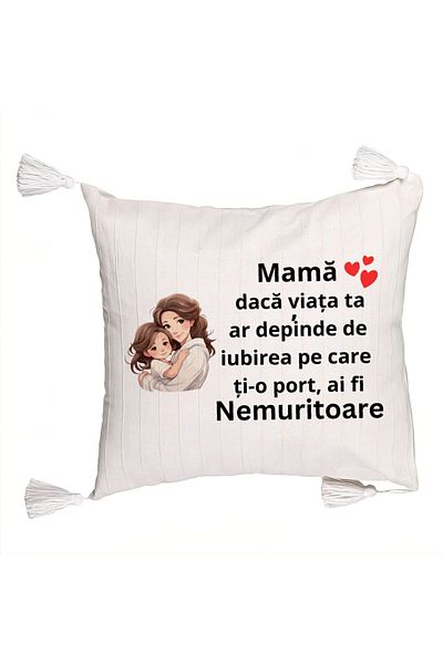 BEKZ Fringed Pillowcase, Pattern for Mother 6, 45x45 cm, Ecru, With zipper