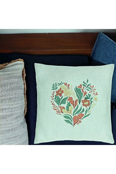 BEKZ Perna Decorativa, Model Love Flowers, 40x40 cm, Verde Menta, Husa Detasa...