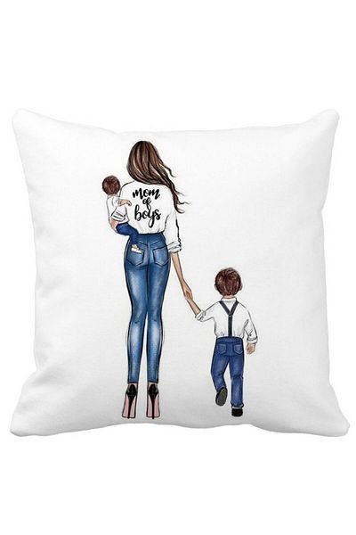 BEKZ Mom of Boys Square Decorative Pillow, 40x40 cm, White, Matte, Removable Cover, Bellows