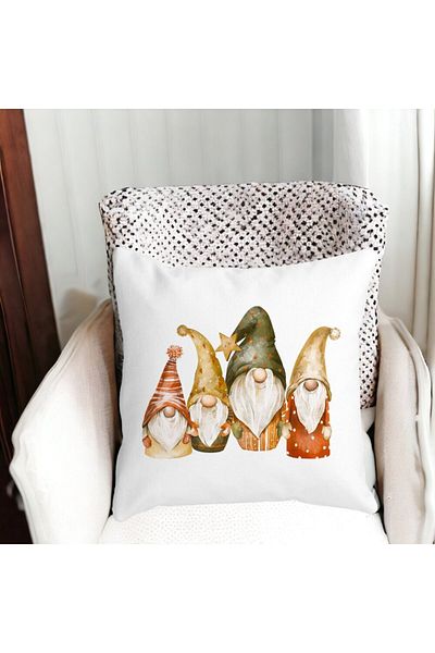 BEKZ Christmas Themed Decorative Pillow, Gnomes, 40x40 cm, White, Matte, Removable Cover, Bellows