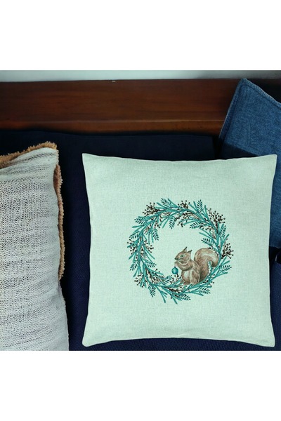 BEKZ Față de pernă cu coroană de Crăciun și veveriță, 40x40 cm, verde mentă
