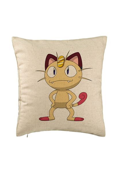 BEKZ Perna Decorativa, Model Pisica Pokemon, 40x40 cm, Bej, Husa Detasabila, Burduf