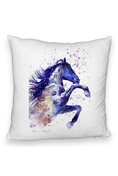 BEKZ Față de pernă pufoasă, model colorat cu cai, 40x40 cm, albă