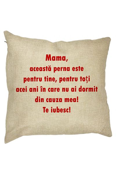 BEKZ Perna Decorativa Patrata Pentru Mama Te iubesc 3, 40x40 cm, Husa Detasabila, Burduf