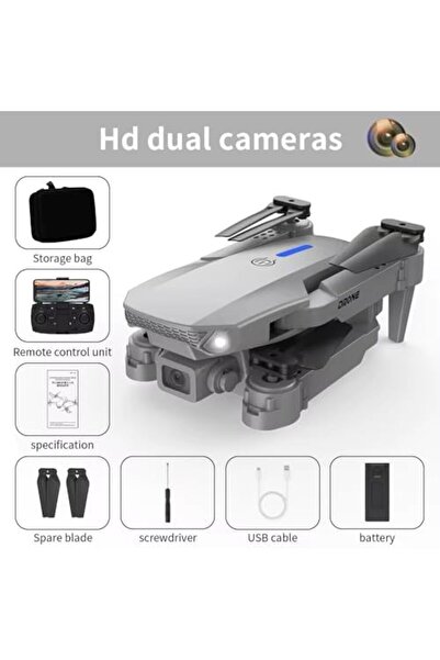 Generic E88 Foldable Drone with 8K HD Dual Camera, Altitude Hold, and Compact Design, gray