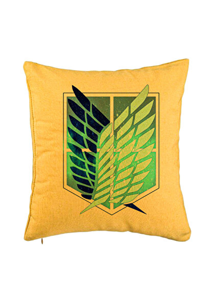 BEKZ Perna Decorativa cu Attack on Titan Symbol, 40x40 cm, Galben, Husa Detas...