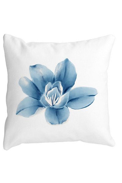 BEKZ Decorative Square Cushion Floral Blue Flower, 40x40 cm, White, Matte, Removable Cover, Bellows