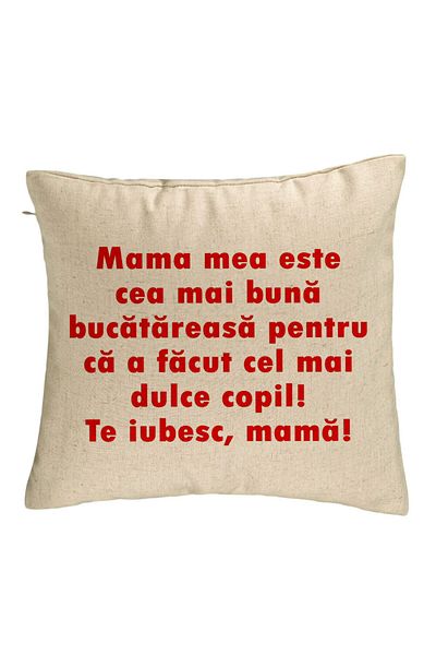 BEKZ Perna Decorativa, Model Model Pentru Mama Te iubesc 6, 40x40 cm, Bej, Husa Detasabila, Burduf