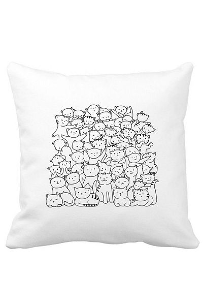 BEKZ Cat Life Square Decorative Pillow, 40x40 cm, White, Matte, Removable Cover, Bellows