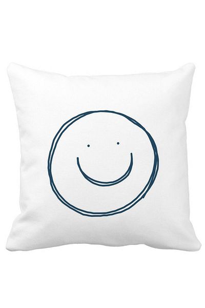 BEKZ Square Decorative Pillow Smiley Face, 40x40 cm, White, Matte, Removable Cover, Bellows