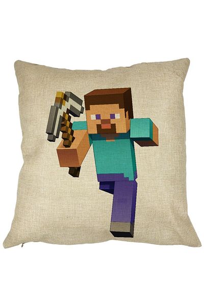 BEKZ Fata De Perna Patrata Minecraft Mining Steve 8bit, 40x40 Cm, Husa Detasabila