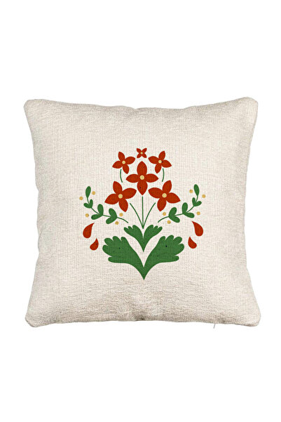 BEKZ Perna Decorativa Canapea, Model Florale Rosii, 40x40 cm, Cu fermoar