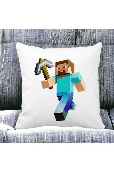 BEKZ Minecraft Mining Steve Square Pillowcase, 40x40 Cm, White, Matte