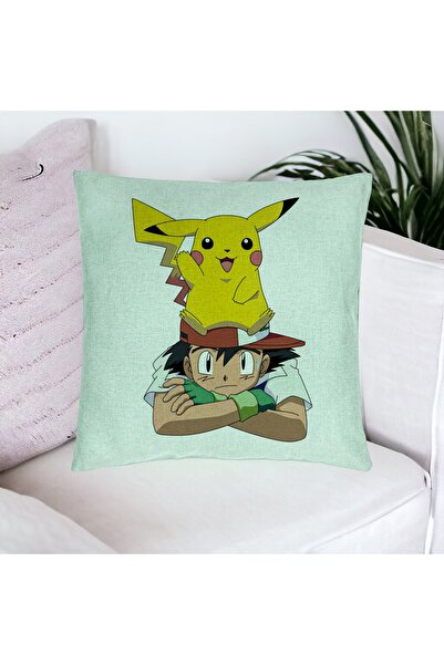 BEKZ Față de pernă, model pentru copii Pikachu Pokemon, 40x40 cm, verde mentă