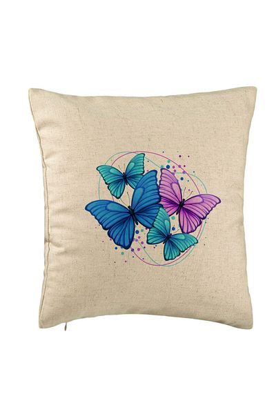 BEKZ Perna Decorativa, Model Fluturi Colorati, 40x40 cm, Bej, Husa Detasabila, Burduf