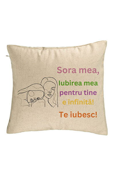 BEKZ Decorative Pillow My Sister 6, 40x40 cm, Beige, Removable Cover, Bellows