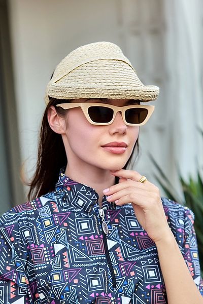 Remsa Mayo Front Fold Detailed Visor Straw Hat Sunscreen Visor Rş-2113 Beige01