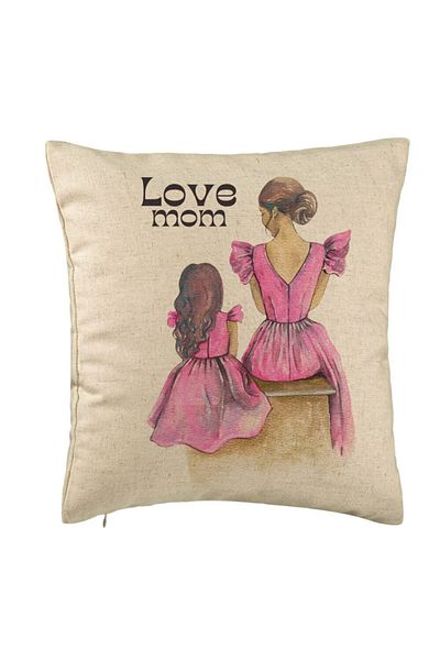 BEKZ Fata De Perna, Model Love Mom, 40x40 Cm, Bej, Husa Detasabila