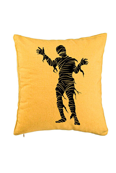 BEKZ Perna Decorativa cu motiv Mumie de Halloween 2, 40x40 cm, Galben, Husa D...