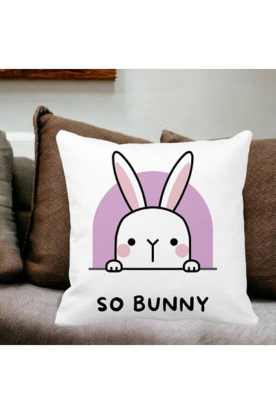 BEKZ Decorative Pillow, So Bunny, 40x40 cm, White, Matte, Removable Cover, Bellows
