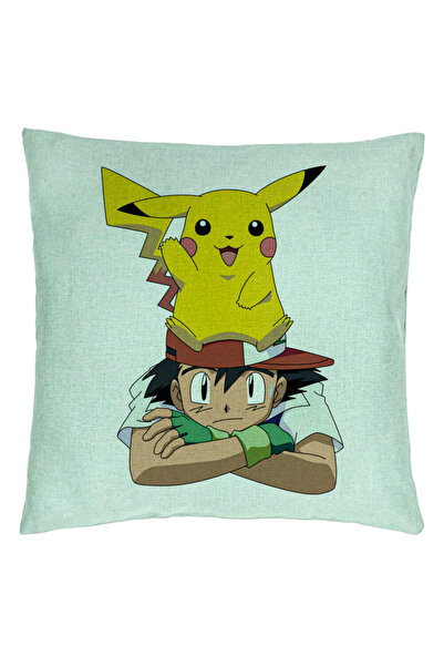 BEKZ Pernă decorativă, model pentru copii Pikachu Pokemon, 40x40 cm, verde me...
