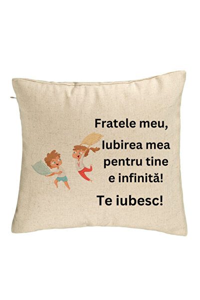 BEKZ Decorative Pillow My Brother 6, 40x40 cm, Beige, Removable Cover, Bellows