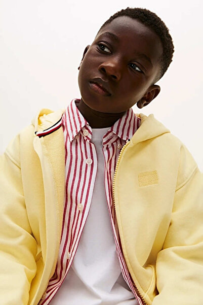 Tommy Hilfiger Erkek Çocuk Tonal Logo Fermuarlı Kapüşonlu Sweatshirt - Sarı