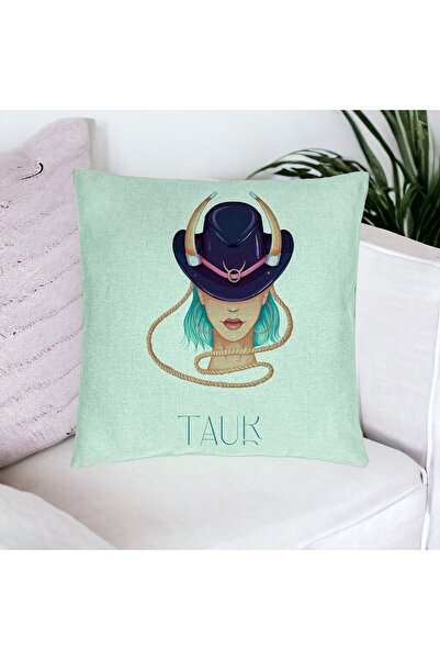BEKZ Perna Decorativa, Model Zodia Taur, 40x40 cm, Verde Menta, Husa Detasabi...