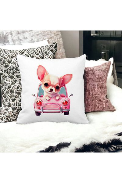 BEKZ Chihuahua Love Square Pillowcase, 40x40 Cm, White, Matte