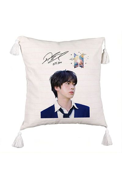 BEKZ BTS Jin 3 Decorative Pillow with Fringes, 45x45 cm, Ecru, With zipper