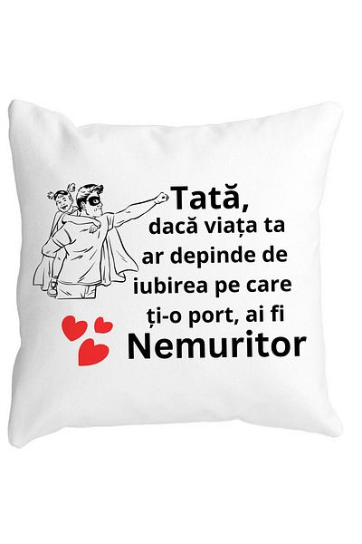 BEKZ Decorative Pillow for Dad 7.40x40 cm, White, Matte, Removable Cover, Bellows
