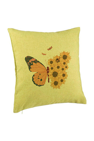 BEKZ Perna Decorativa, Model SunFlower Butterfly, 40x40 cm, Verde, Husa Detas...