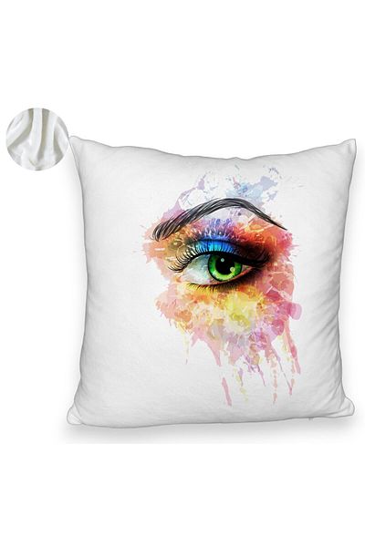 BEKZ Perna Decorativa Fluffy, Model Multicolor Eye, 40x40 cm, Alba, Husa Detasabila, Burduf