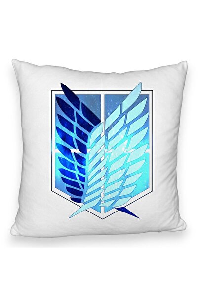 BEKZ Perna Decorativa Fluffy cu Attack on Titan Symbol, 40x40 cm, Alba, Husa Detasabila, Burduf
